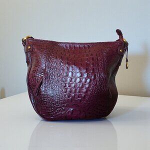 Brahmin Lauren Port Melbourne Oxblood Crocodile-Embossed Hobo Bag New